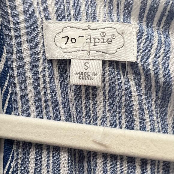 Mud Pie Rayon Striped Blue Jumpsuit Flutter Sleeves NWOT Size S - Picture 9 of 11